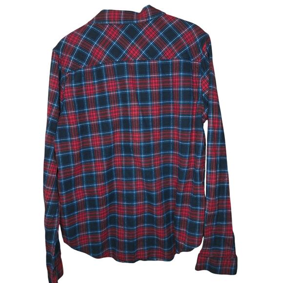 PAIGE red black plaid flannel button down womens size L Grunge dark acedamia - Picture 3 of 5